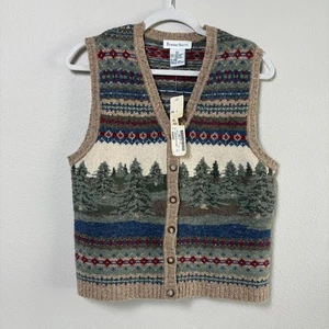 Chaleco Suéter Robert Scott Abotonado Para Mujer Cuello en V Árboles Lana Seda De Colección Nuevo con Etiquetas - Imagen 1 de 10