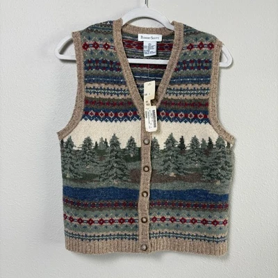 Robert Scott Button Up Sweater Vest Womens S V Neck Trees Wool Silk Vintage NWT - Image 1 of 4