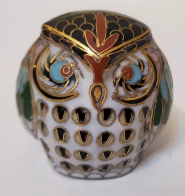 Vintage Cloisonne Owl Figurine  - Black Green Multi Coloured - 5CMS TALL VG - Image 1 of 4