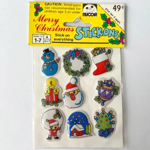 Vintage Christmas Puffy Stickers Vinyl 1980s Retro New Old Stock - Picture 1 of 9