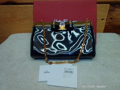 Salvatore Ferragamo clutch purse  - Black/Olive with gold chain - Image 1 of 4