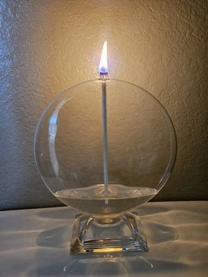 Hand Blown Glass Demensions Round Illusion Oil Lamp Round Vintage MCM - Image 1 of 3