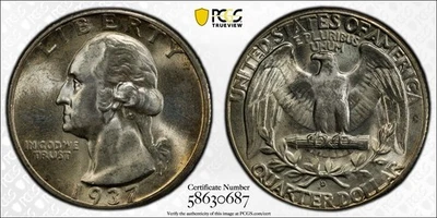 1937-D Washington Quarter 25c - PCGS MS65 - Original Better Date - Imagem 1 de 3