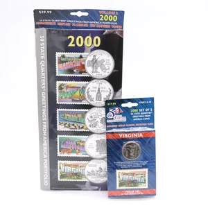 2000 Set of 5 State Quarter and Stamps Greetings from America SEALED w portfolio - Picture 1 of 4