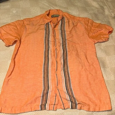 Camisa Havanera Guayabera Retro Cubana Abotonada Hombre Mediana Salmón Foto 1 de 3