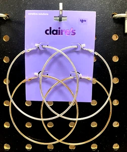 Claire’s Girls 2 Pairs of 3 inch Gold & Silver Hoop Earrings 74169-4 - Picture 1 of 2