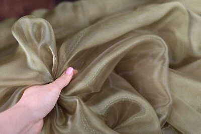 Olive Crystal Sheer Organza Fabric By the Yard 337 - Image 1 of 4