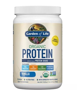 New Garden of Life Organic Protein Powder, Vanilla, 20g, 19.05oz 1lb 3oz Shake - Image 1 of 4