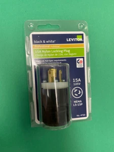 Leviton Black and White Professional, 15A Nylon Locking Plug - Picture 1 of 2