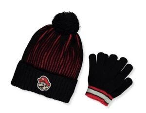Super Mario Bros. Mario Graphics Youth Boys 2 Piece Pom Beanie Hat & Gloves Set - Picture 1 of 6
