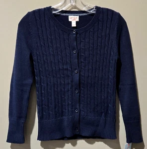 Cat & Jack Girls' Medium 8 Navy Blue Button Front Cable Knit Cardigan Sweater - Picture 1 of 6