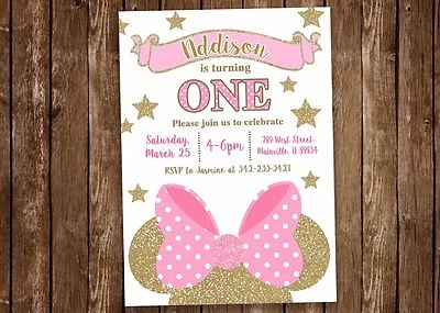 Minnie Mouse, Rosa, Dorado, Invitación Fiesta Cumpleaños Foto 1 de 2
