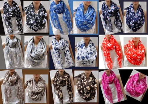 MARKENLOS Seide Baumwolle Schal Halstuch Tuch Langschal Stola Halstücher Rundschal Loop