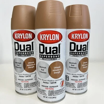 3 Krylon 8825 Adobe Satin Dual Superbond Paint + Primer Indoor Outdoor Spray Foto 1 de 4