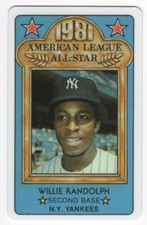 1981 Perma-Graphics All-Star Willie Randolph Credit Card - New York Yankees