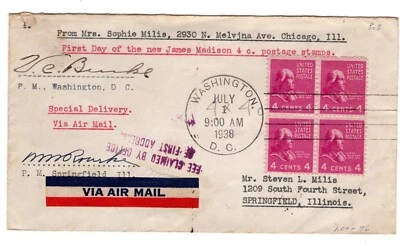 #808 James Madison Presidential Series 1938 - Typed Cachet Signed - Image 1 of 2