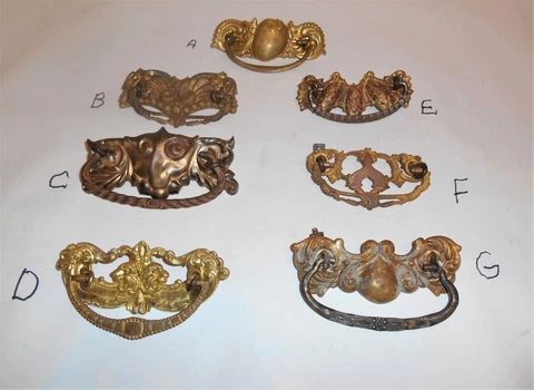 Antique Victorian Era Furniture Drawer Pulls Drop Handles Brass Metal Cover