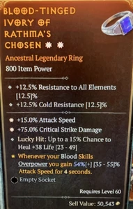 Diablo 4 S7 Season 7 2GA Legendary Ring 15% Attack Speed 75% Crit Damage - Picture 1 of 1