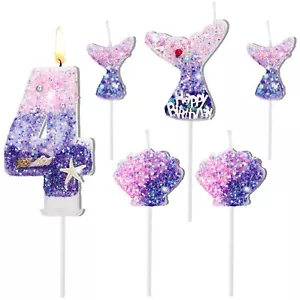 6 Pcs Birthday Candles, 2.8 Inch Mermaid Birthday Cake (Number 4) - Picture 1 of 8