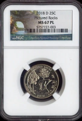 2018-D Pictured Rocks Quarter NGC MS67 PL Quality - Image 1 of 2