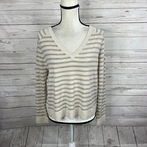 Club Monaco Zaydie V-Neck Sweater Size Medium Ivory Striped Long Sleeve Wool - Picture 1 of 9