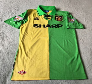 Manchester United 1992-94 Eric Cantona Yellow/Green Newton Heath Away Jersey XL