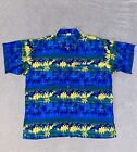 Men?S Rima Hawaiian Shirt Blue Floral Tropical Camp Aloha Button Up Adult Large