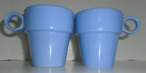 Stacking Coffee Cups Heavy Ceramic Retro Style Mugs Blue set of 2 - Picture 1 of 14