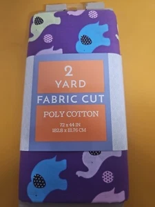 New Fun Elephants Purple Background Print Fabric 2 Yards PreCut 80/20 Polycotton - Picture 1 of 3