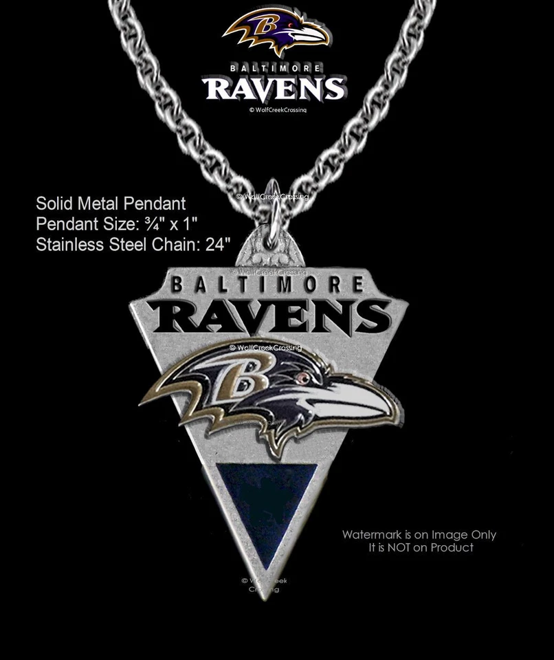 Baltimore RAVENS Necklace Stainless Steel Chain NFL Football ¾" x  1"  Logo  #C' - Image 1 of 4