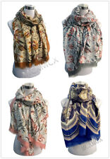 Top Quality Winter Soft Flower Pattern with Striped Border Winter Scarf