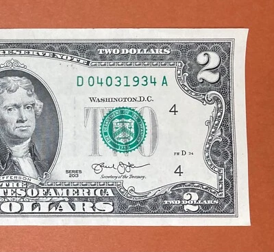 April 3, 1934 ; 4 March 1934 (D 04031934 A) Birthday Note $2 Two Dollar Bill - Image 1 of 3