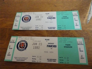 #2 Vintage UNBENUTZTES DETROIT TIGERS vs RED SOX KOMPLETTES Ticket MLB 23.06.1992 Tiger Stadium - Bild 1 von 1