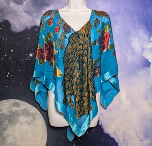 Poncho Floral Terciopelo Burnout Pavo Real Mantón Glamour Boho Festival Cachicho Hada - Imagen 1 de 9