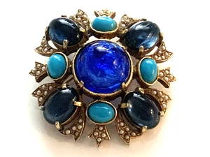 ERSTAUNLICHE kleine Perle, persische Türkis Kunst Glas ARTHUR PFEFFER Brosche / KUNST Anstecknadel - - Bild 1 von 15