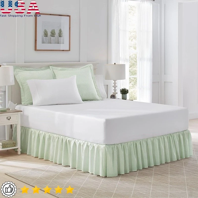 100 Cotton Bedskirt 14.5 Inch Drop Full Size Soft Striped Bedding Decor New - Image 1 of 4