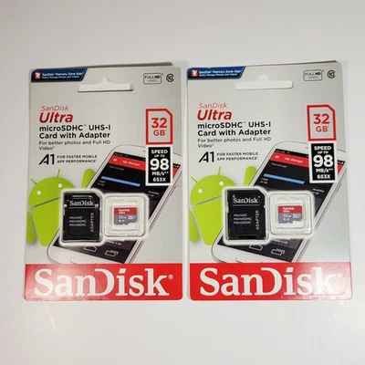 2- SanDisk 32GB Ultra MicroSDHC UHS-I SDHC Memory Card 98Mb/s SDSQUAR-032G-GN6MA - Image 1 of 4