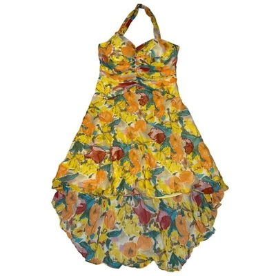 Vestido de lentejuelas halter floral amarillo naranja seda talla 14 Chetta B vintage para mujer Foto 1 de 4