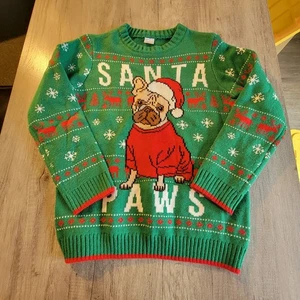 Suéter de Navidad Holiday Time Santa Paws Pug Perro Niños Grande 10-12 - Imagen 1 de 5