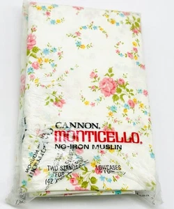 Vintage 70’s Cannon Monticello flowers Standard Pillowcase Set No Iron - Picture 1 of 8