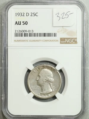 1932 D Washington Quarter NGC AU 50 About Uncirculated * Key Date * #9-013 - Image 1 of 2