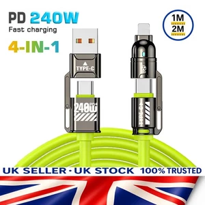⚡ 4‑in‑1 Multi USB PD Fast Charging Cable – 240W USB‑C • iPhone | Samsung ⚡ - Picture 1 of 11