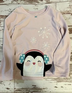Carters Girls penguin  Pajama Set Cotton Shirt Fleece Pants Size 7 - Picture 1 of 6