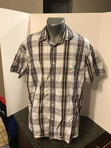Sonoma Men’s SS Button Down Shirt Blue Brown White Plaid Cotton XL - Picture 1 of 12