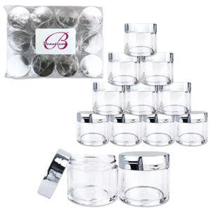 Tarros de plástico transparente de alta calidad Beauticom® (12 piezas) 30 g/30 ml con tapas plateadas - Imagen 1 de 5