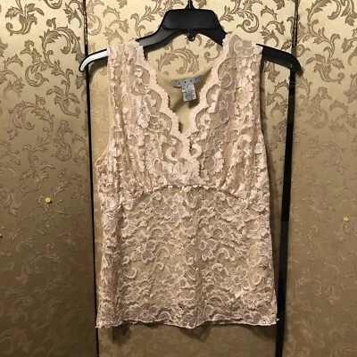 Top Cami CAbi #601 Rubor Rosa Beige Floral Encaje Talla Grande L Foto 1 de 4