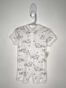 Old Navy Hooded Coverall Baby Boys Size 12-18 Months White Elephant Short Sleeve - Picture 1 of 4
