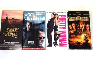 (4) Vintage Movie Lot VHS The Jackal Pretty Women Dancing w Wolves Black Pearl - Picture 1 of 11