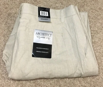 Architect Men’s Classic Fit Pants Wrinkle Resistant Khaki 38 x 30 NWT - Image 1 of 4