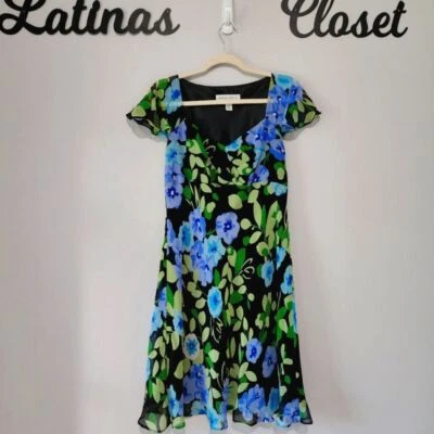 Vestido midi floral de seda vintage Y2K Donna Ricco talla 12 pequeño Foto 1 de 4